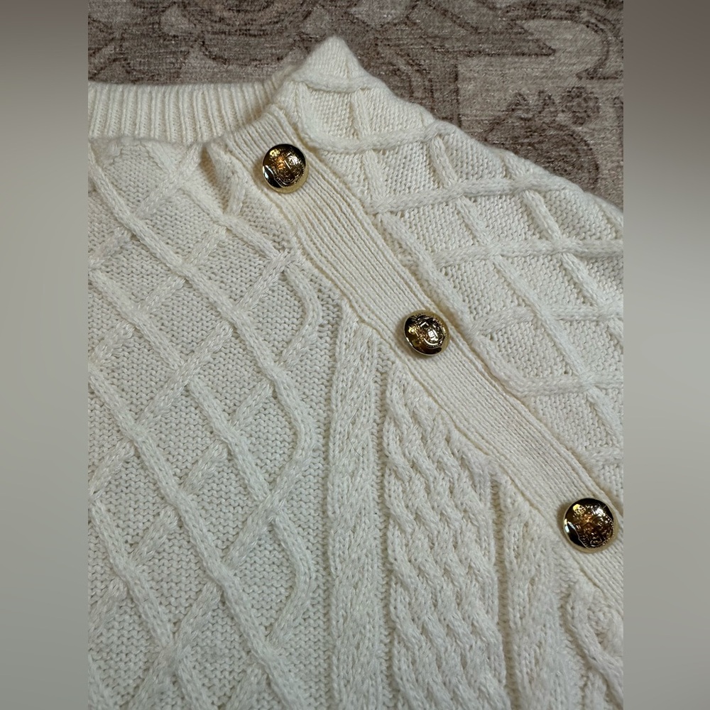 Talbots Cream Cable-Knit Sweater with Button Details - Picture 3 of 4